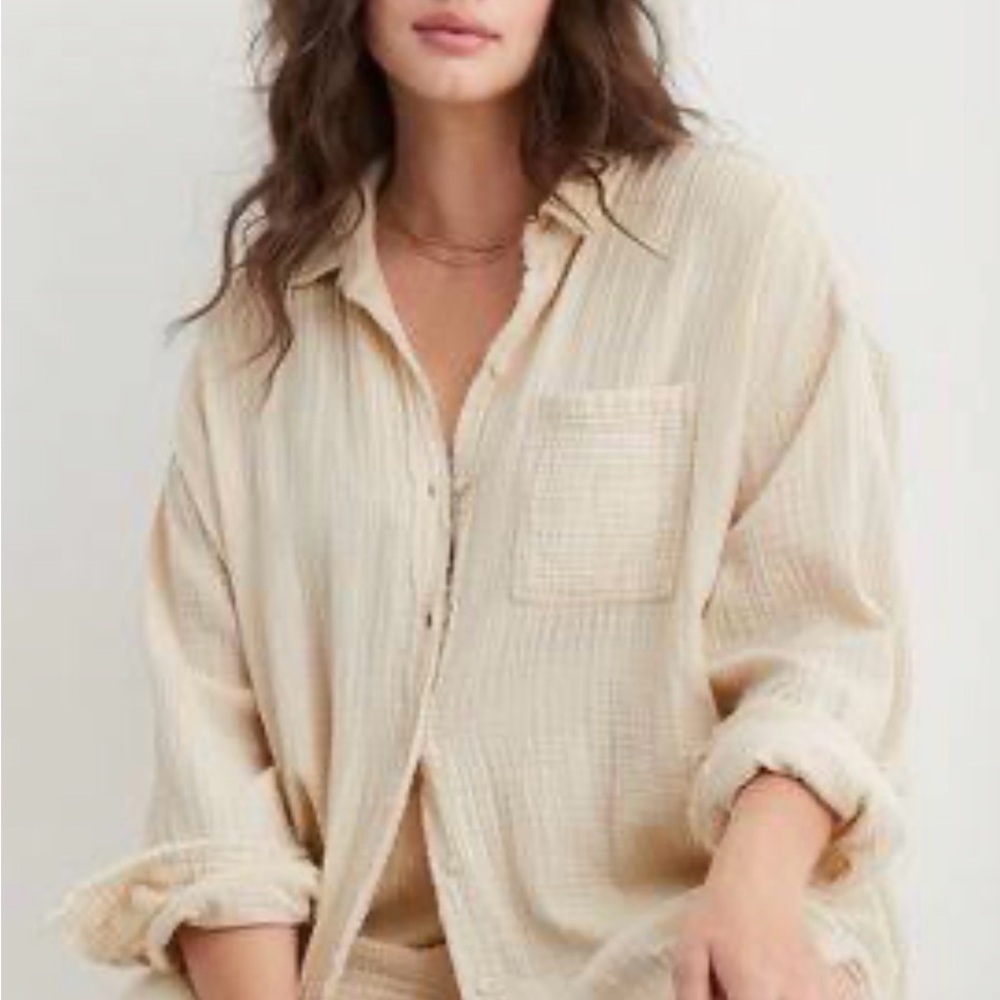 aerie Cream cotton gauze swim cover up